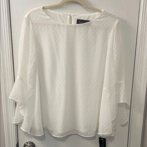 Black Label by Evan-Picone White Blouse with Flared Sleeves (Large)
